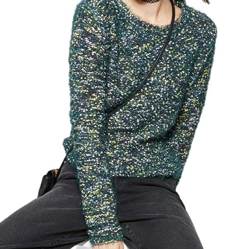 Wild Fable green fuzzy confetti crew sweater m